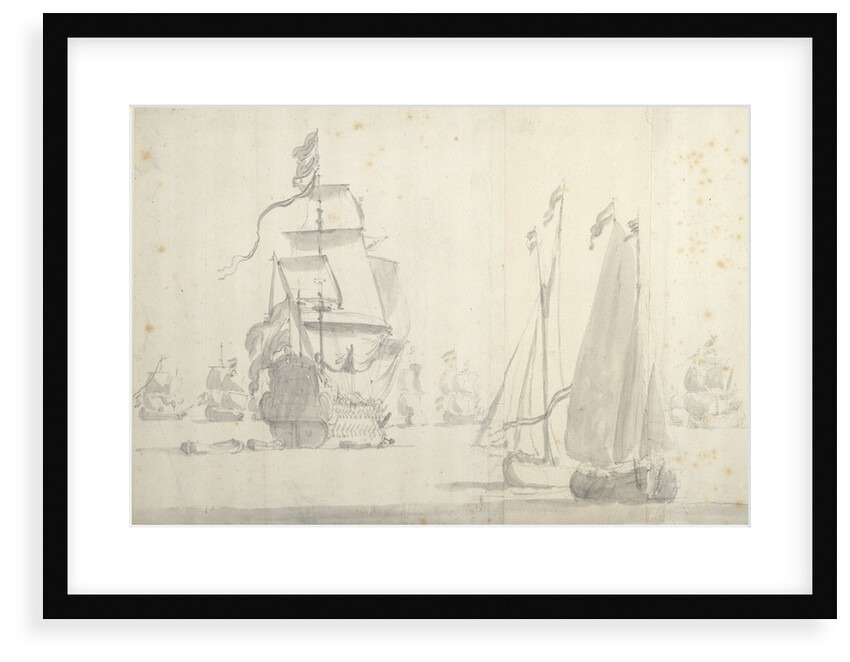 Dutch flagship with a smalschip and galjoot in a light breeze by Willem van de Velde the Elder