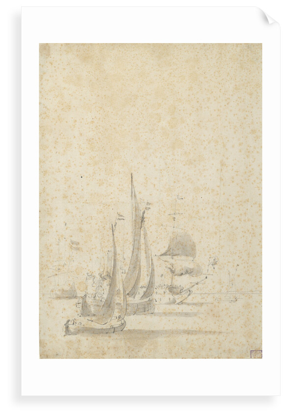 A wijdschip, boeier yacht and Dutch ships in a light breeze by Willem van de Velde the Elder