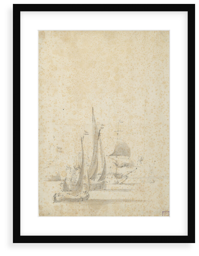 A wijdschip, boeier yacht and Dutch ships in a light breeze by Willem van de Velde the Elder