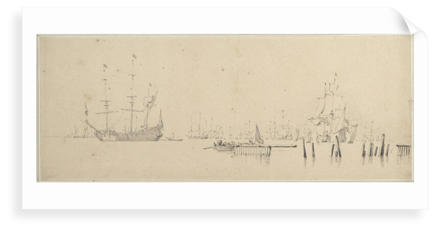 Dutch ships at anchor in harbour by Willem Van de Velde the Younger