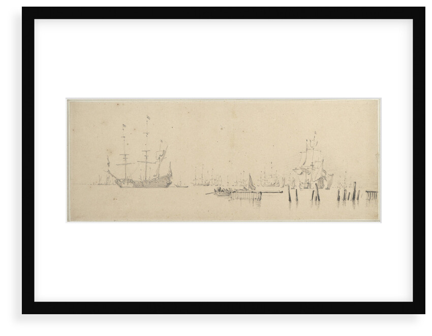 Dutch ships at anchor in harbour by Willem Van de Velde the Younger