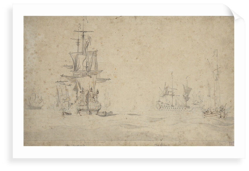 The 'Dordrecht' and 'Gideon' becalmed in a swell, May 1672? by Willem van de Velde the Elder