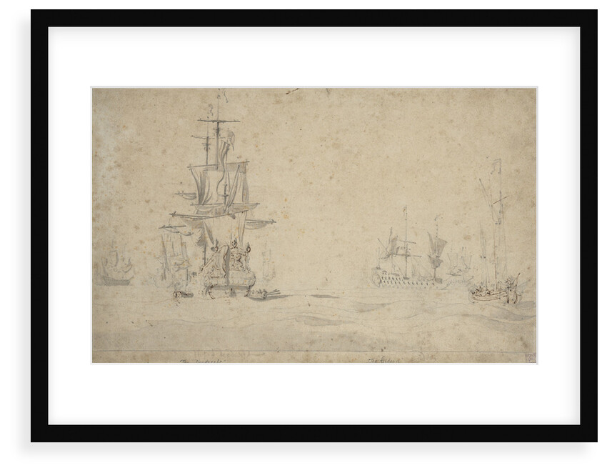 The 'Dordrecht' and 'Gideon' becalmed in a swell, May 1672? by Willem van de Velde the Elder