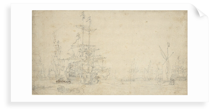 The Dutch fleet becalmed in a swell: furling sails, May 1672? by Willem van de Velde the Elder