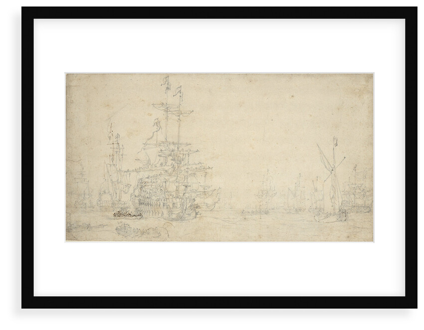 The Dutch fleet becalmed in a swell: furling sails, May 1672? by Willem van de Velde the Elder