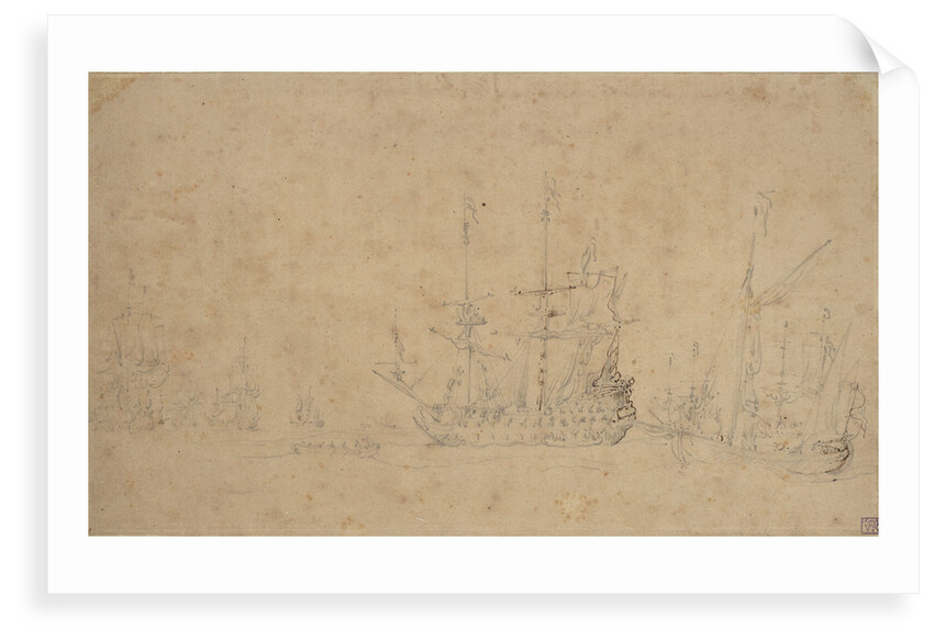 The Dutch fleet becalmed at anchor in a swell, May 1672? by Willem van de Velde the Elder