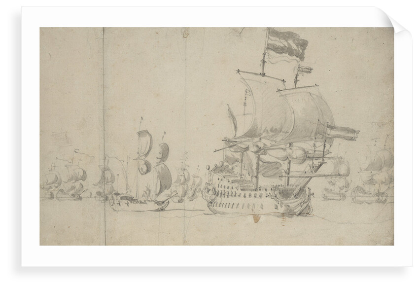 A Dutch flagship with a despatch vessel on her quarter, May 1672? by Willem van de Velde the Elder