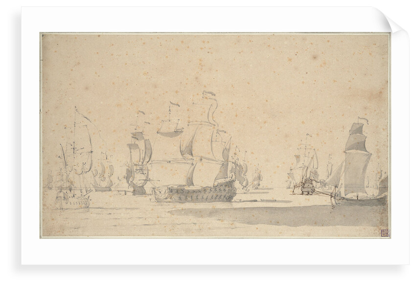 English ships, a ketch and a galliot in a light breeze, June 1673? by Willem van de Velde the Elder