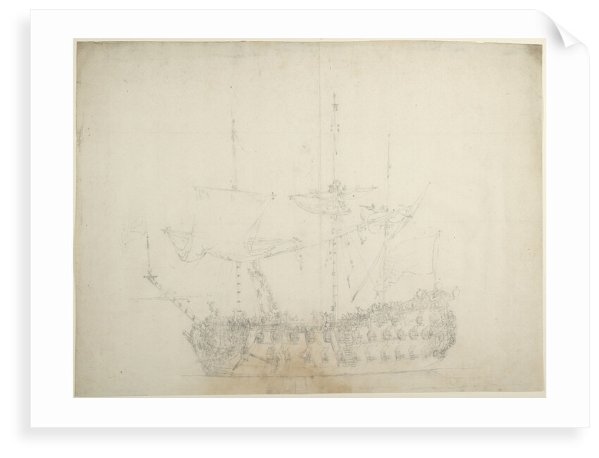 Portrait of an English third-rate, about 60 guns by Willem van de Velde the Elder