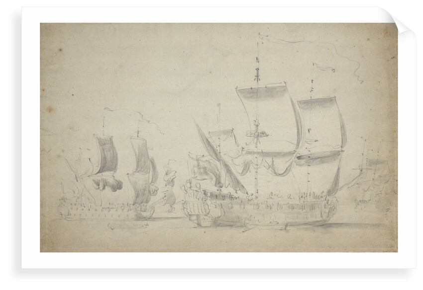 An English two-decker under easy sail by Willem van de Velde the Elder