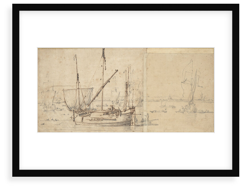 A hooker lying at a buoy by Willem van de Velde the Elder