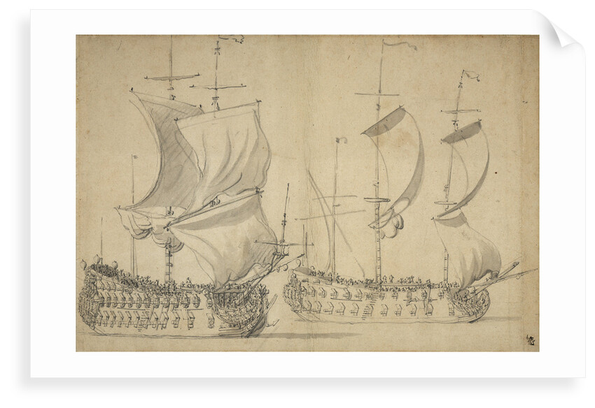 An English third-rate and fourth-rate under easy sail by Willem van de Velde the Elder