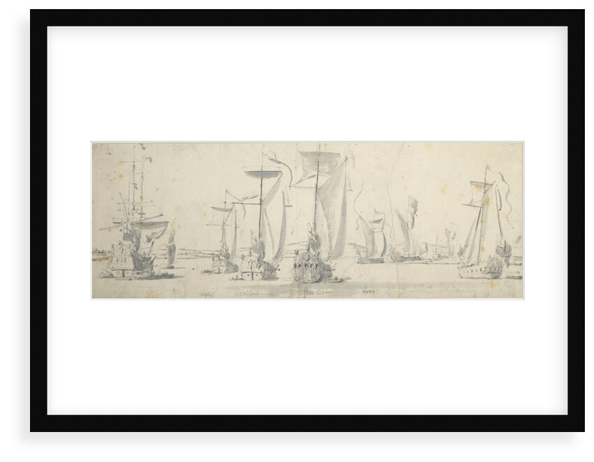 Visit of Charles II to the 'Tiger' at Woolwich: The yachts rounding a bend in the river by Willem van de Velde the Elder