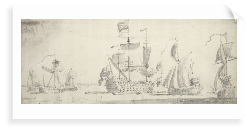 Visit of Charles II to the 'Tiger' at Woolwich: The 'Tiger' lying-to, surrounded by yachts by Willem van de Velde the Elder