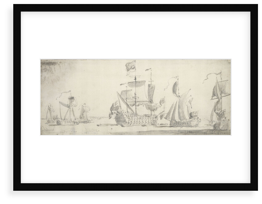 Visit of Charles II to the 'Tiger' at Woolwich: The 'Tiger' lying-to, surrounded by yachts by Willem van de Velde the Elder