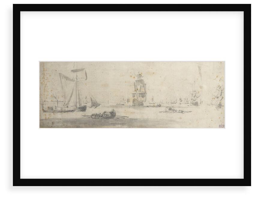 A galliot in light airs and several barges by Willem van de Velde the Elder
