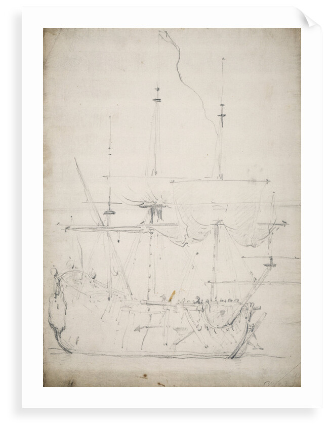 An English two-decker drying sails by Willem Van de Velde the Younger