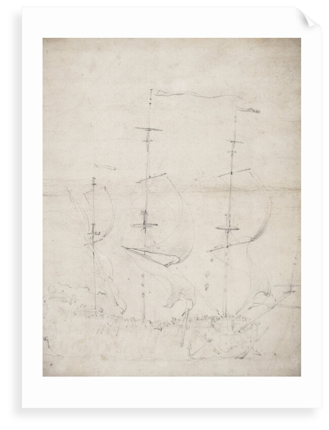 An English two-decker before the wind by Willem Van de Velde the Younger