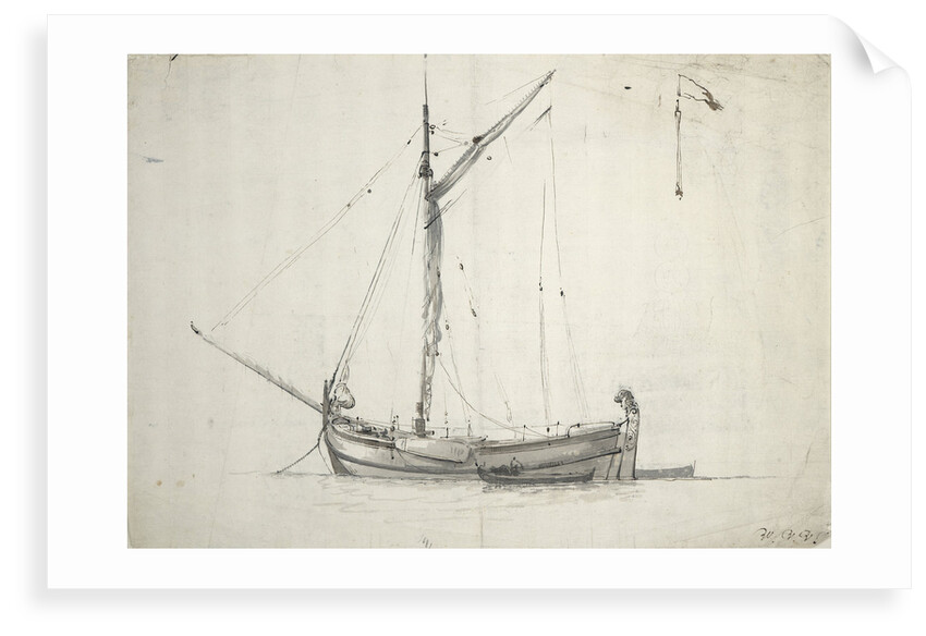 Study of a galjoot at anchor by Willem Van de Velde the Younger