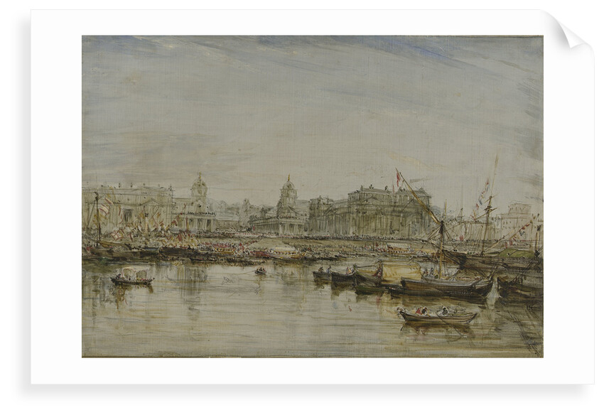 Visit of William IV to Greenwich, 1835 'King William the 4th & Queen Adelaide went in an open boat to breakfast with Sir Thos Hardy the Governor of Greenwich Hospital' by James Holland