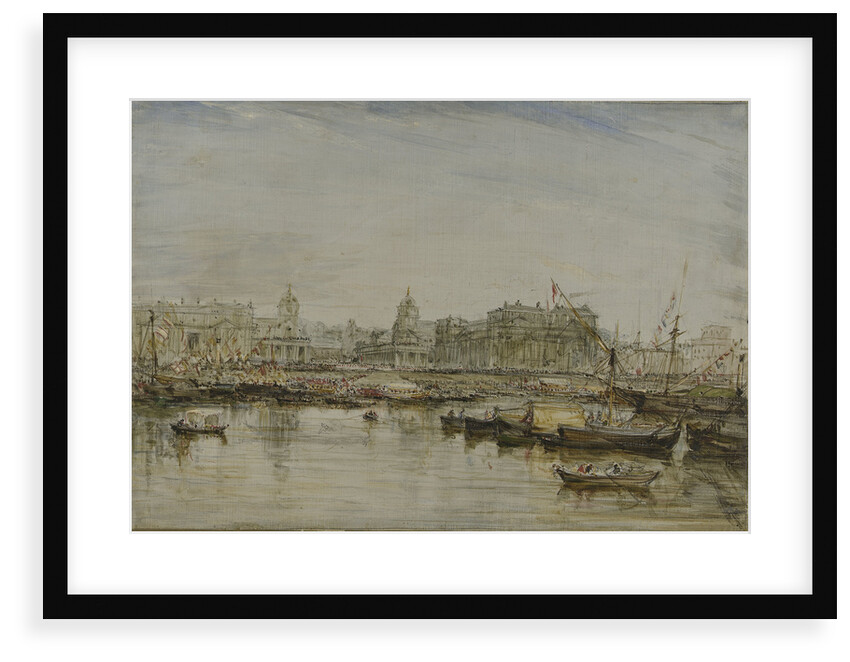 Visit of William IV to Greenwich, 1835 'King William the 4th & Queen Adelaide went in an open boat to breakfast with Sir Thos Hardy the Governor of Greenwich Hospital' by James Holland