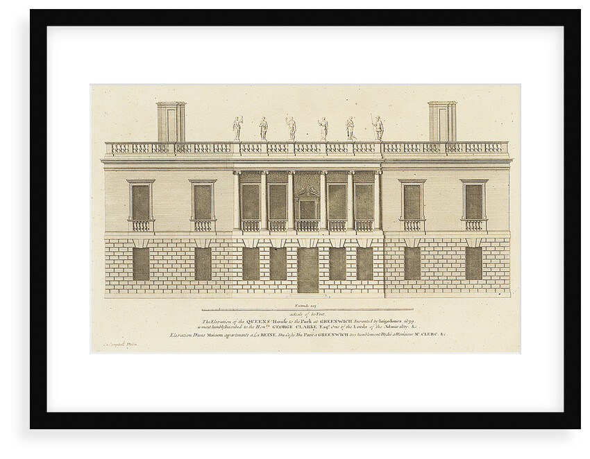 The Elevation of the Queens House to the Park at Greenwich Invented by Inigo Jones 1639 by Colen Campbell