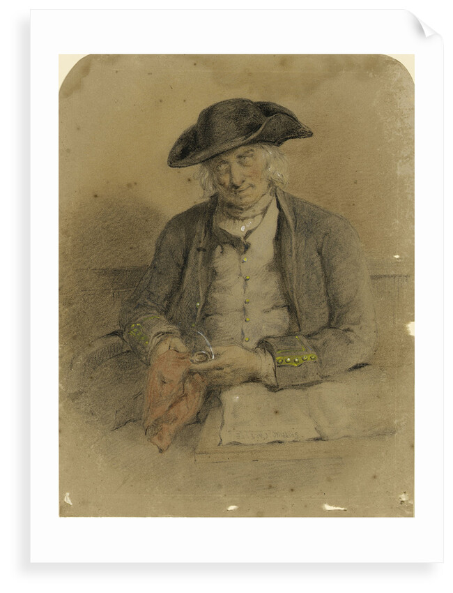 Portrait of a Greenwich Pensioner holding a red handkerchief and spectacles, with a copy of the 'Shipping Gazette' by unknown
