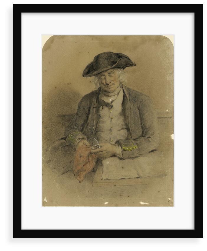 Portrait of a Greenwich Pensioner holding a red handkerchief and spectacles, with a copy of the 'Shipping Gazette' by unknown