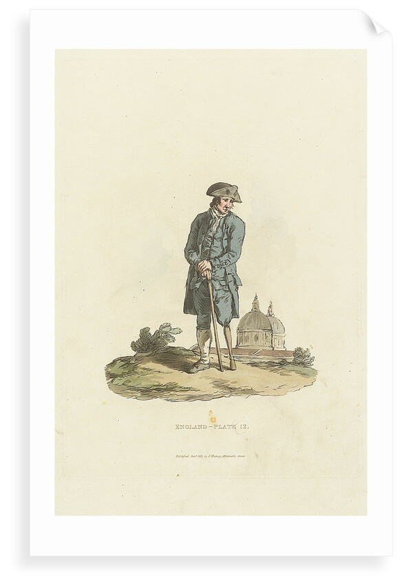 'England - Plate 12.' A Greenwich Pensioner with wooden leg leaning on a stick by John Murray