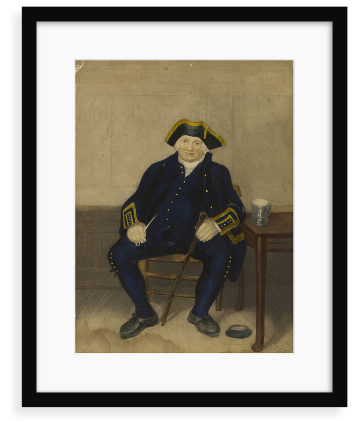 Portrait of Greenwich Pensioner, seated with clay pipe and tankard by Henry Dawe