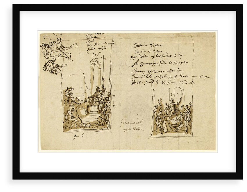 Designs for the east side of the upper hall of the Painted Hall, Greenwich: south side of arch by James Thornhill