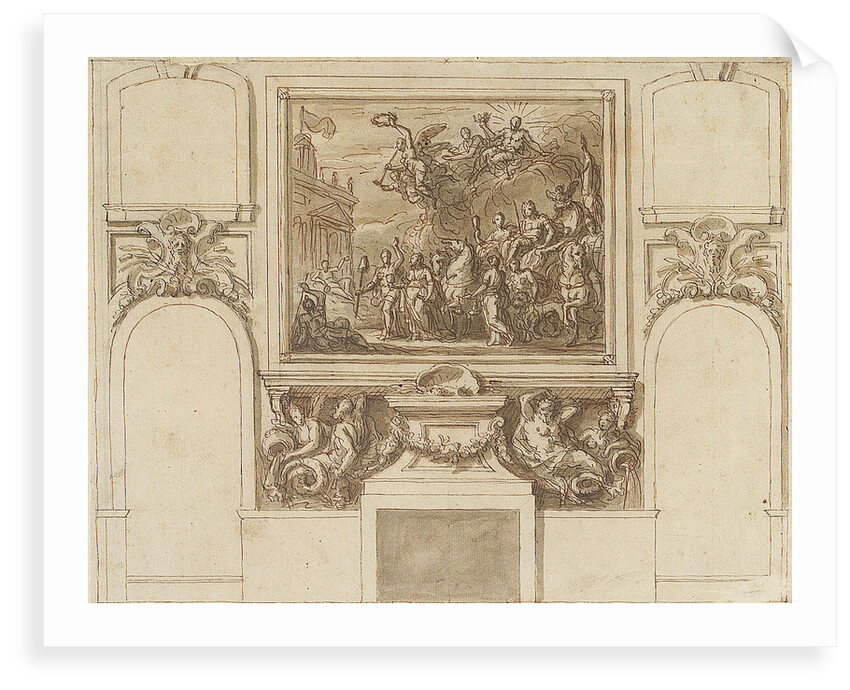 The Painted Hall, Greenwich Hospital: sketch for George I landing at Greenwich on the north wall, upper hall by James Thornhill