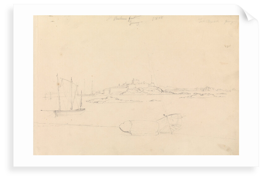 View of St. Aubins Fort Jersey showing Fort Elizabeth, 1808 by John Christian Schetky