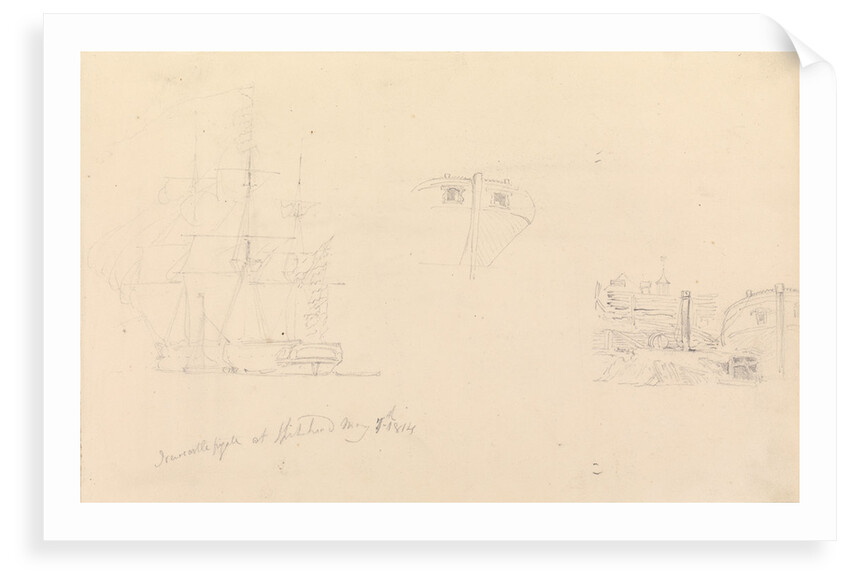 Slight sketch of 'Newcastle' frigate at Spithead by John Christian Schetky