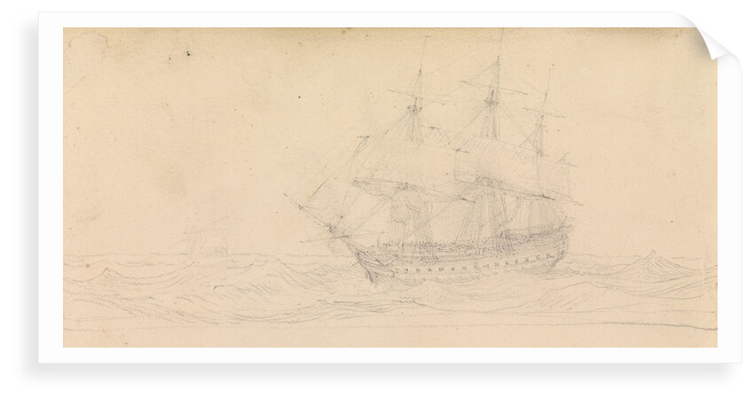 A naval frigate at sea by John Christian Schetky