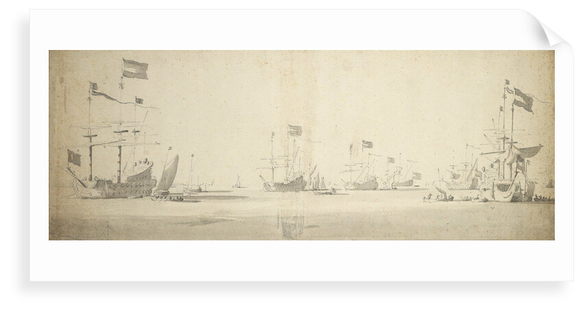 Dutch flagships at anchor with boats alongside by Willem van de Velde the Elder