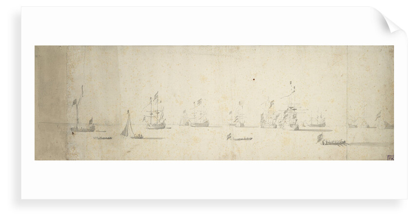 Dutch ships at anchor off the land by Willem van de Velde the Elder