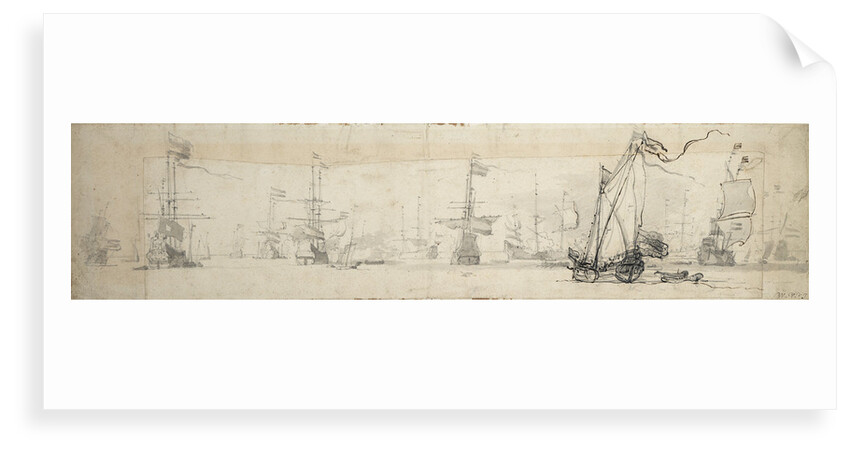 A states yacht under sail and ships at anchor by Willem Van de Velde the Younger