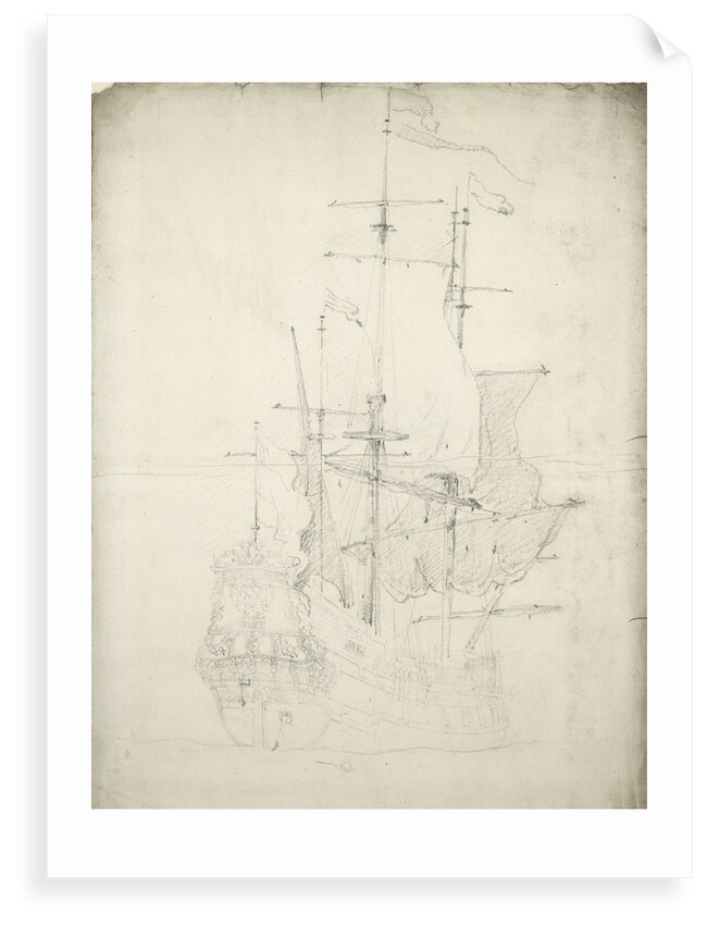 Portrait of the 'Overijssel'. Built 1650. 30-guns. Obsolete 1686 by Willem Van de Velde the Younger