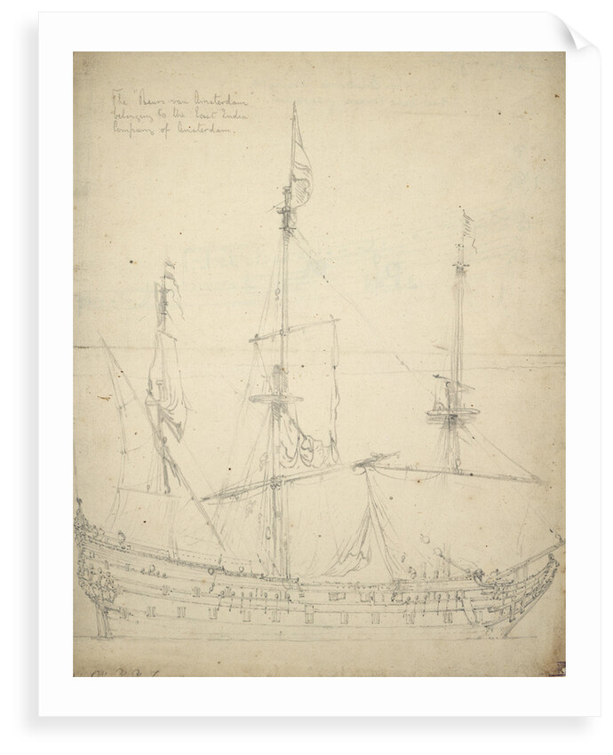 Portrait of the 'Beurs van Amsterdam'. Built in 1654 as an Indiaman. 52-guns. Taken into the States' service 1665. Returned to the Company 1666 by Willem Van de Velde the Younger