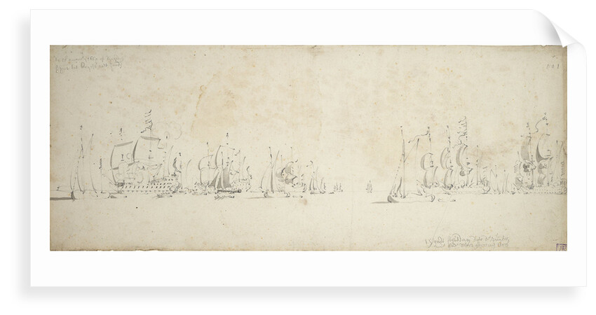 De Ruyter joining Tromp's fleet in the North Sea, 8-18 August 1665 by Willem van de Velde the Elder