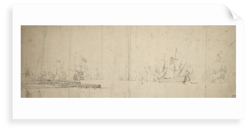 A Dutch Fleet getting under way off a pier by Willem van de Velde the Elder