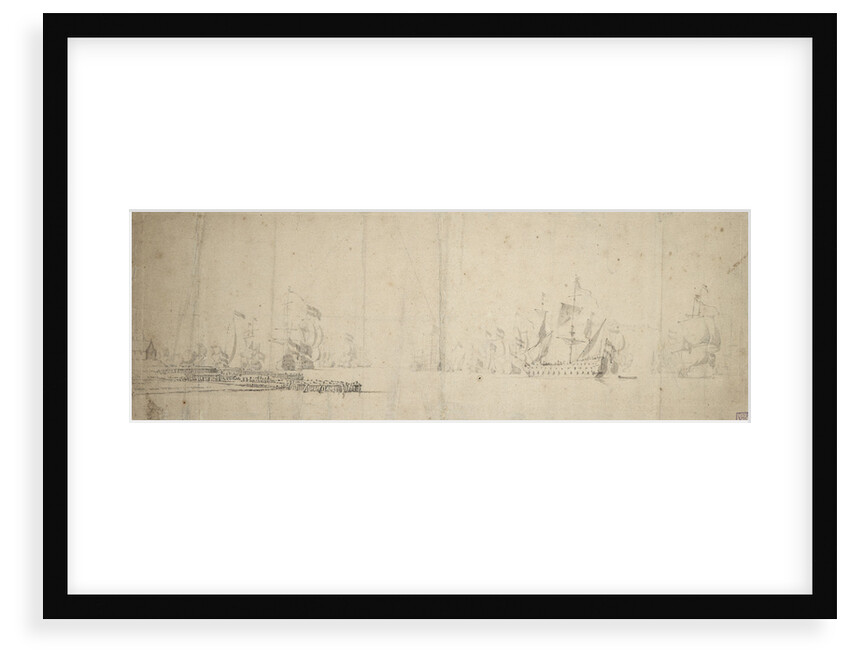 A Dutch Fleet getting under way off a pier by Willem van de Velde the Elder