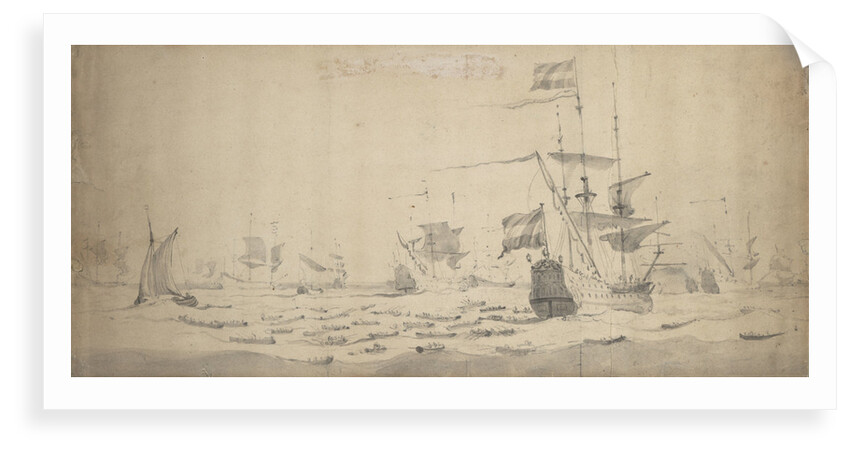 A Dutch Fleet lying-to in a breeze: a council-of-war by Willem van de Velde the Elder