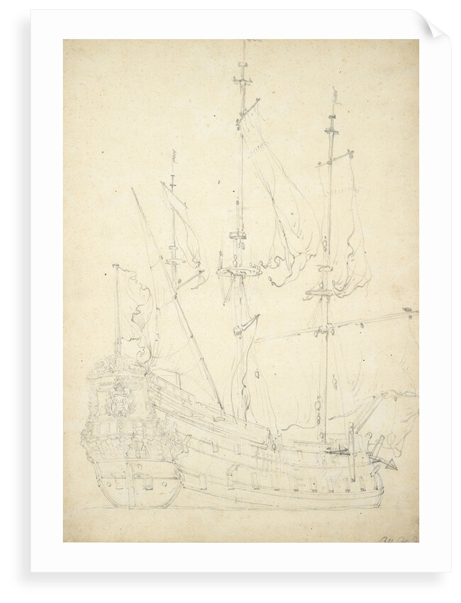 Portrait of the 'Groeningen'. Built 1641. 48-guns. Chartered by Denmark 1666-1667 and not thereafter mentioned. Also called 'Stad Groeningen', 'Wapen van Groeningen' and 'Zwarte Arend' by Willem Van de Velde the Younger