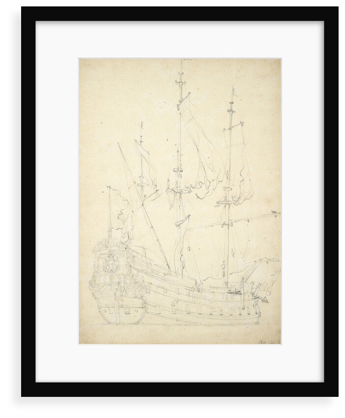 Portrait of the 'Groeningen'. Built 1641. 48-guns. Chartered by Denmark 1666-1667 and not thereafter mentioned. Also called 'Stad Groeningen', 'Wapen van Groeningen' and 'Zwarte Arend' by Willem Van de Velde the Younger