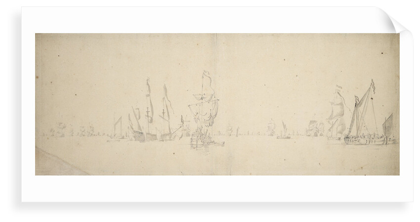 A smalschip and a despatch vessel with the Dutch fleet in light airs by Willem Van de Velde the Younger