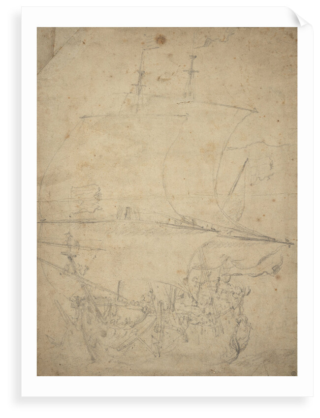 A Dutch flagship broad reaching in a breeze by Willem Van de Velde the Younger