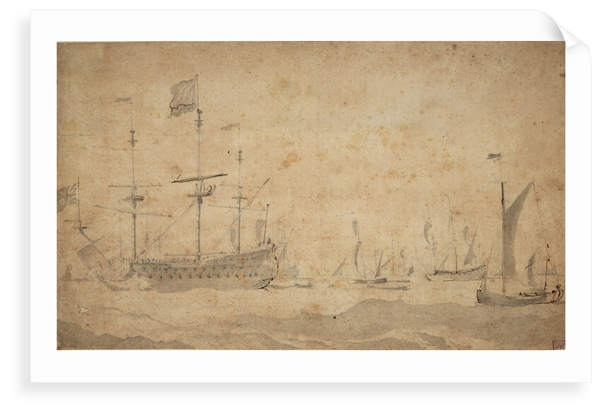An English flagship at anchor, possibly in June 1673 by Willem van de Velde the Elder