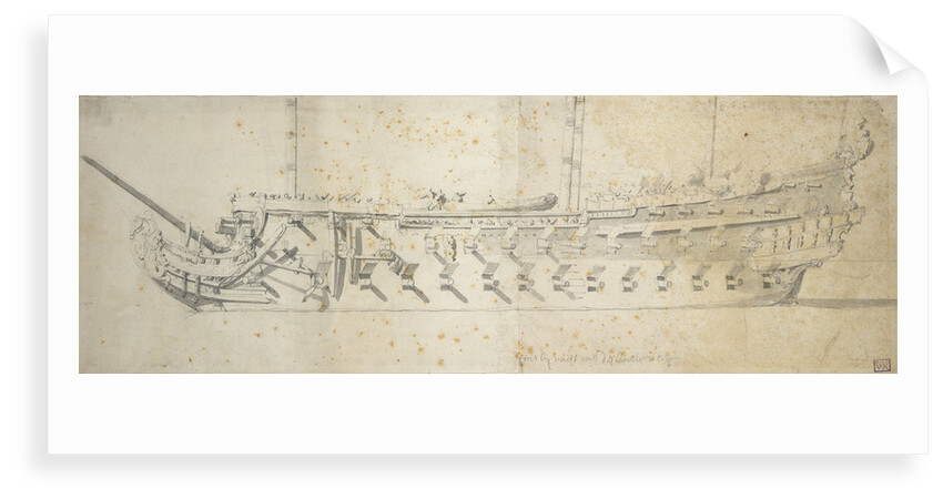 Portrait of the 'Royal Thérèse' (?), 70 to 80-gun ship built as the 'Paris' in 1670, renamed in 1671 and condemned in 1690 by Willem van de Velde the Elder